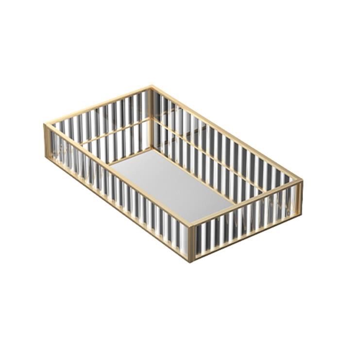 Plateau Miroir Doré CESTATIVO - Organisateur Cosmetics Salle De Bain 31,5x21,5cm