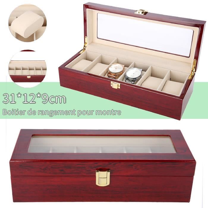 Coffret Rangement Montres Pour 6 Montres - Boîte Présentation Simili Cuir Beige