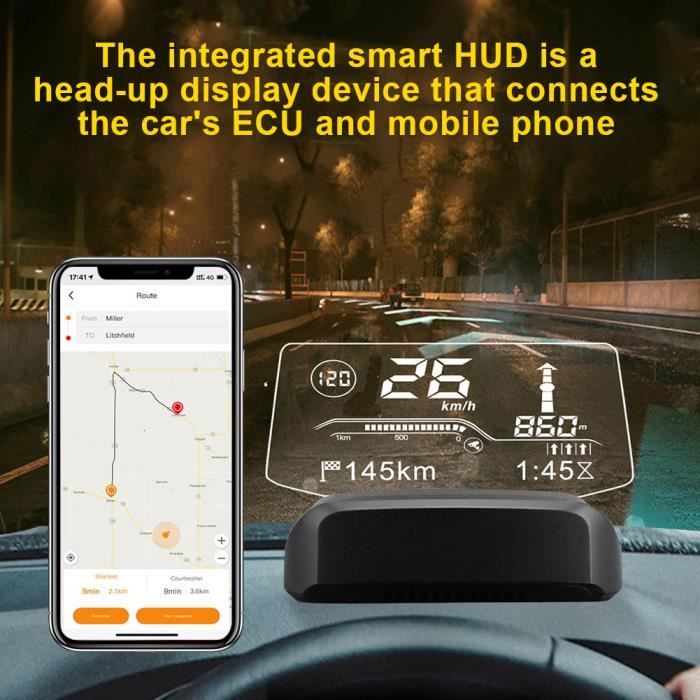 Dioche HUD de voiture Affichage tête haute, affichage tête haute de voiture X500 HUD GPS compteur de navigation son autoradio