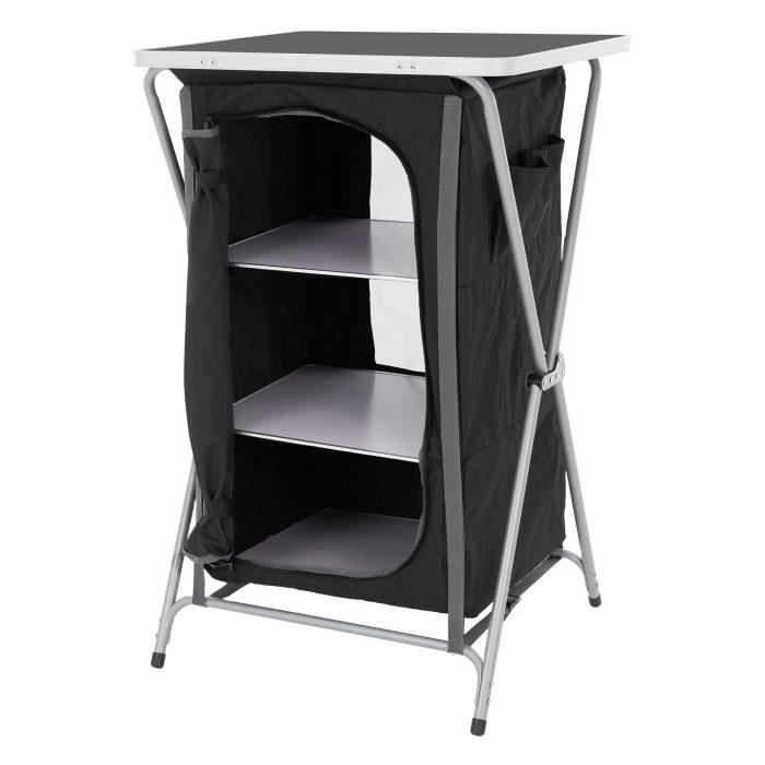 ecd germany armoire de camping pliable, 60x97,5x53 cm, structure en aluminium, tissu noir, portable, 3 étagères et sac de transport