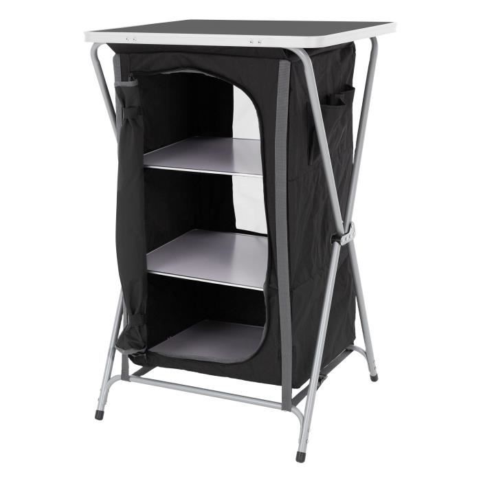 ECD Germany Armoire de Camping Pliable, 60x97,5x53 cm, Structure en Aluminium, Tissu Noir, Portable, 3 Étagères et Sac de Transport