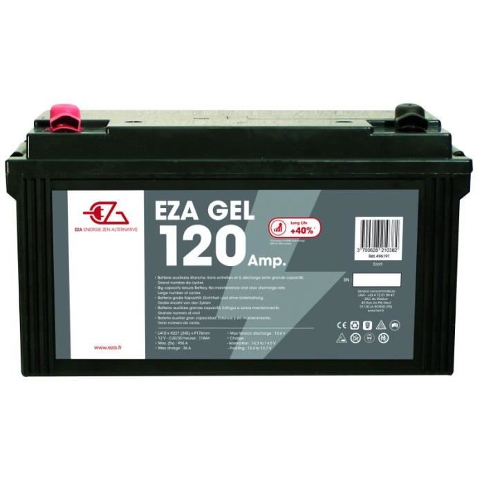 EZA Batterie Auxiliaire Gel 120Ah Résistante aux Basses Températures Camping-Car Noir