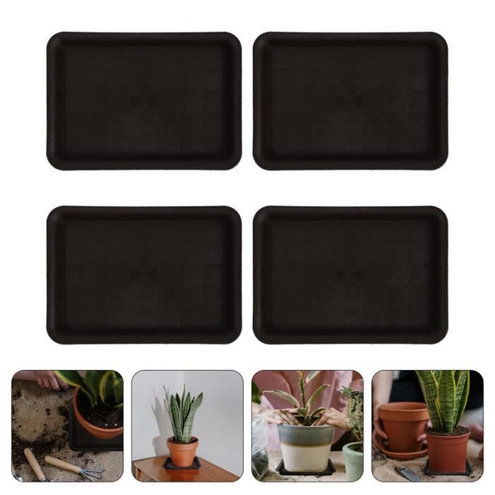 Lot De 3 Soucoupes Carrées Pour Pots De Fleurs 35cm - Plateau Récupérateur D'Eau Noir Pour Plantes Et Bonsaï