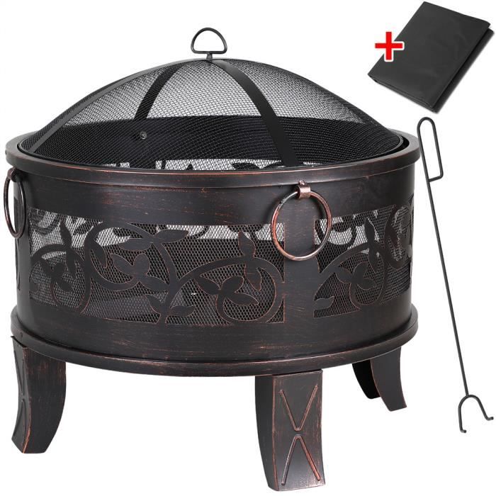Brasero de Jardin Acier rond Ø 67cm noir-bronze 4 anneaux