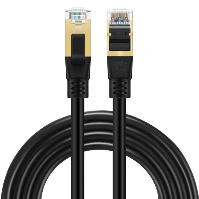 Câble Ethernet CAT8 15M Plat Blanc - 40Gbps 2000MHz Haut Débit Blindé RJ45 Pour PS5 PC TV