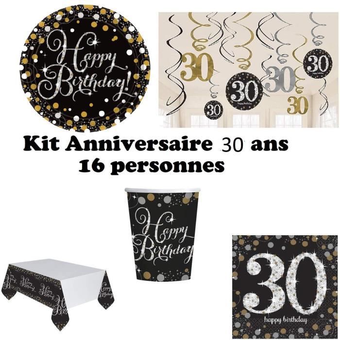 Mgs33 Anniversaire 30 Ans Complet Decoration Table 16 Personnes 16 Assiettes 16 Gobelets 16 Serviettes 1 Jeu Mariage 3d Offert Cdiscount Maison