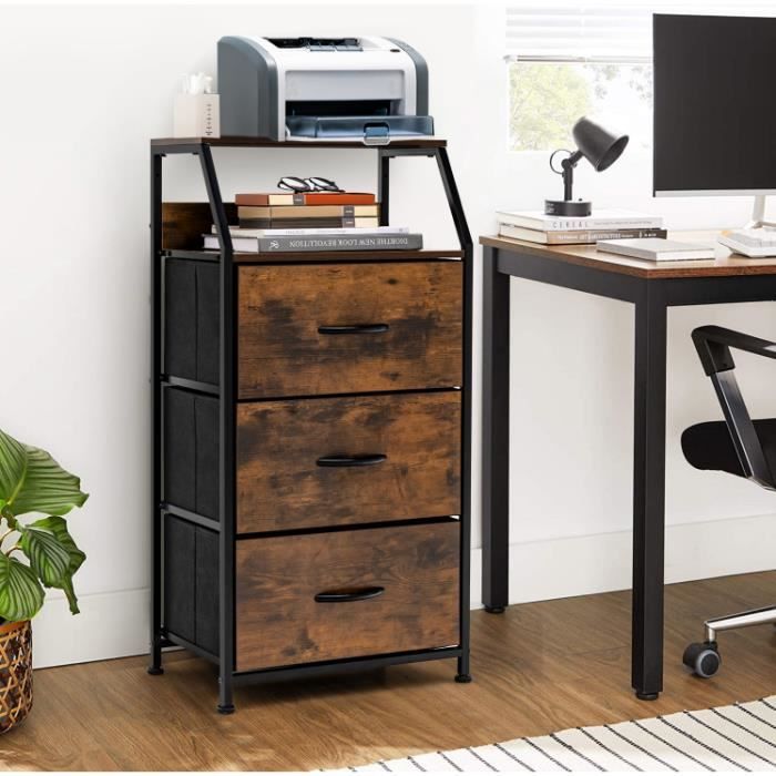 GIANTEX Meuble de Rangement Style Industriel à 3 Tiroirs Pliables et Amovibles Commode/Armoire Rangement Cadre en