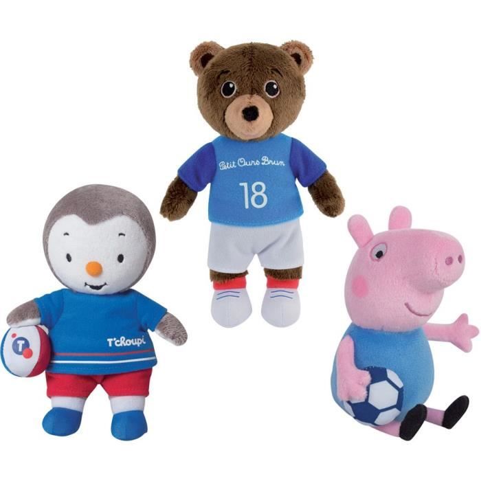 JEMINI Peppa Pig TCHOUPI et Petit ours brun footballeurs Lot de 3 peluches +/-18 cm
