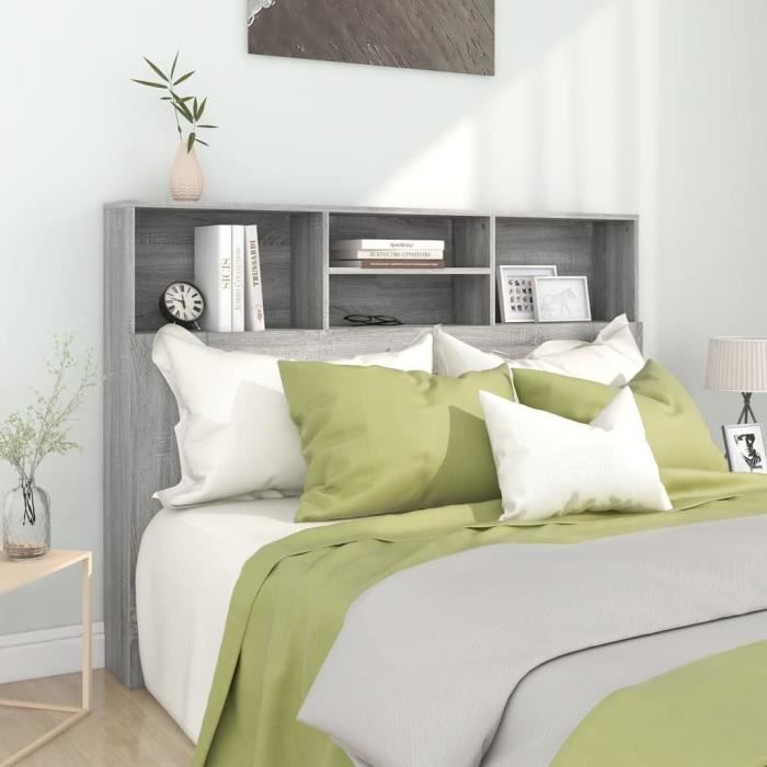Armoire de tête de lit - KEENSO - Sonoma gris - Contemporain - Design - 140x19x1035 cm