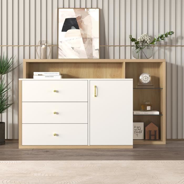 Buffet bahut Armoire d’appoint moderne 1 porte 3 tiroirs 4 étagères