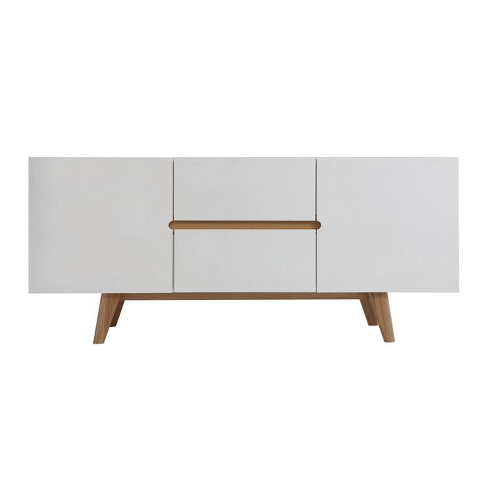 Miliboo - Buffet scandinave blanc brillant et frêne 160cm MELKA