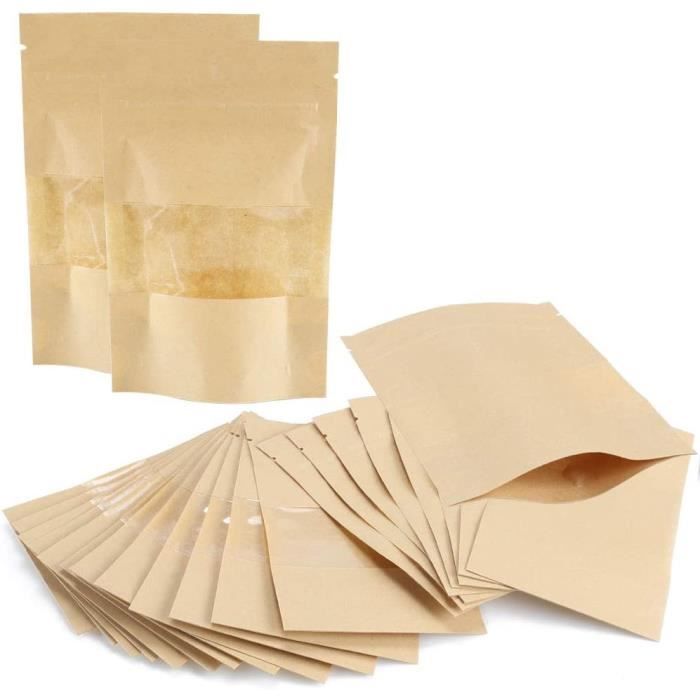 100pcs / 50pcs Kraft Sac en papier avec fenêtre (taille