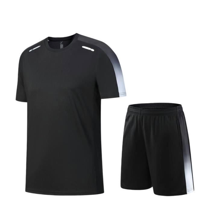 Ensemble de sport homme/femme - GZYW07 - T-shirt et short de running fitness séchage rapide - Noir