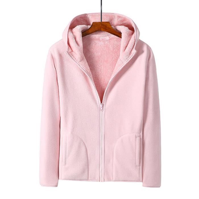 Veste Hiver en Polaire Femme à Capuche Exterieur Veste Zippee Chaude Epaisse Couleur Unie