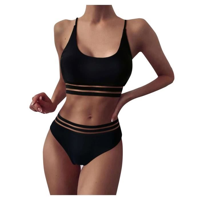 Bas De Bikini Noir Femme - Slip Caleçon Solide - 100% Polyester - Léger Et Confortable - Taille Haute
