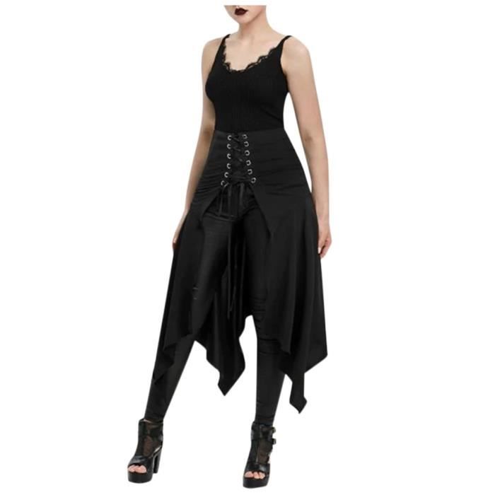 Jupe Longue Brocart Punk Gothique - Costume Halloween Cosplay Académie Sombre Dentelle Élégante