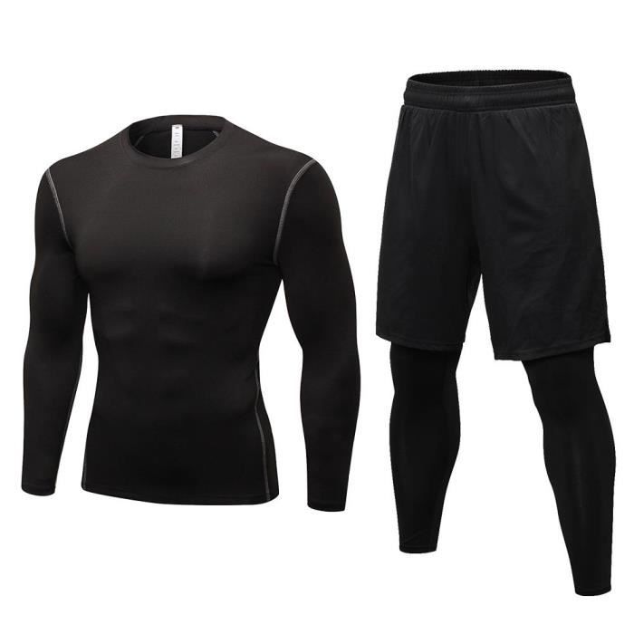 Ensemble de Vêtement Sport Homme - Fitness Running - Noir - Respirant -  Manches Courtes Noir - Cdiscount Sport