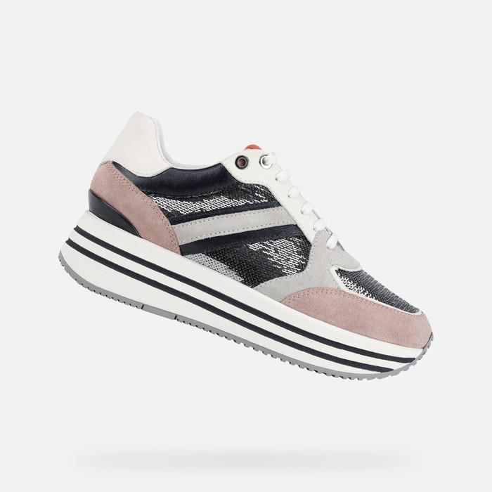 Geox Baskets D KENCY - GEOX - Femme - Gris clair/violet clair - Blanc - Lacets - Plat - Synthétique