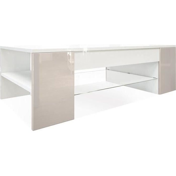 table basse en mdf blanc et gris sable  118 cm