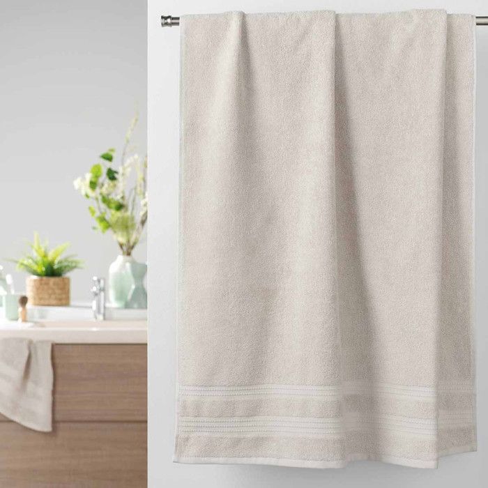 Dreams & Drapes Drap De Bain 90x150 Cm 100% Coton Zéro Torsion - Naturel Feuilles Taupe