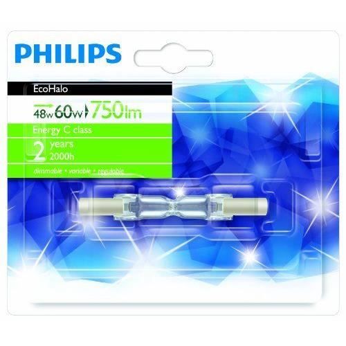 Philips 924587044220 EcoHalo Crayon R7s 78 mm 48 W 1BL/10 Ampoules à Economie d'énergie 230V