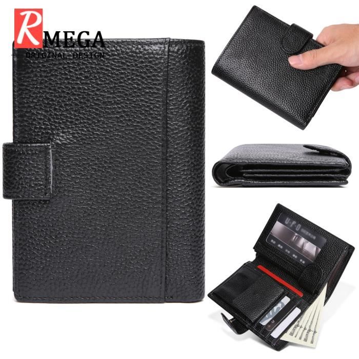 Portefeuille Homme Cuir Naturel Double Fermeture Multi Cartes