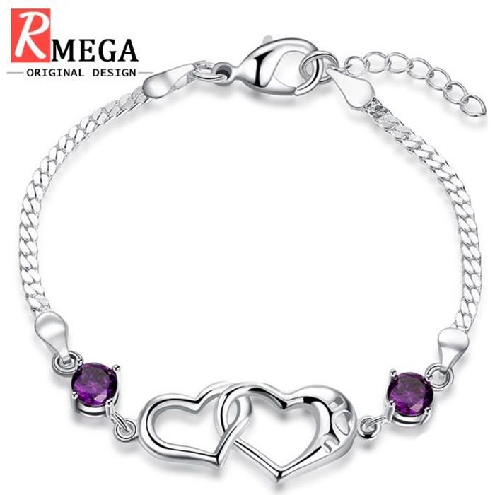 bracelet femme - coeur à coeur - ajustable - rmega® - cadeau bijoux idéal pour mariage saint valentin noël anniversaire