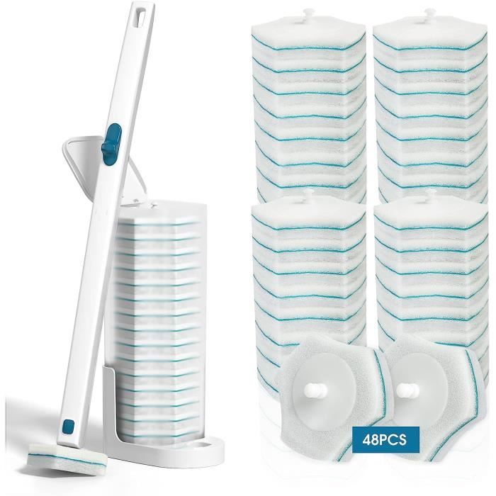 Brosse De Toilette Jetable BALORIZ - Kit 48 Recharges + Poignée, Nettoyage Hygiénique Et Puissant Salle De Bain