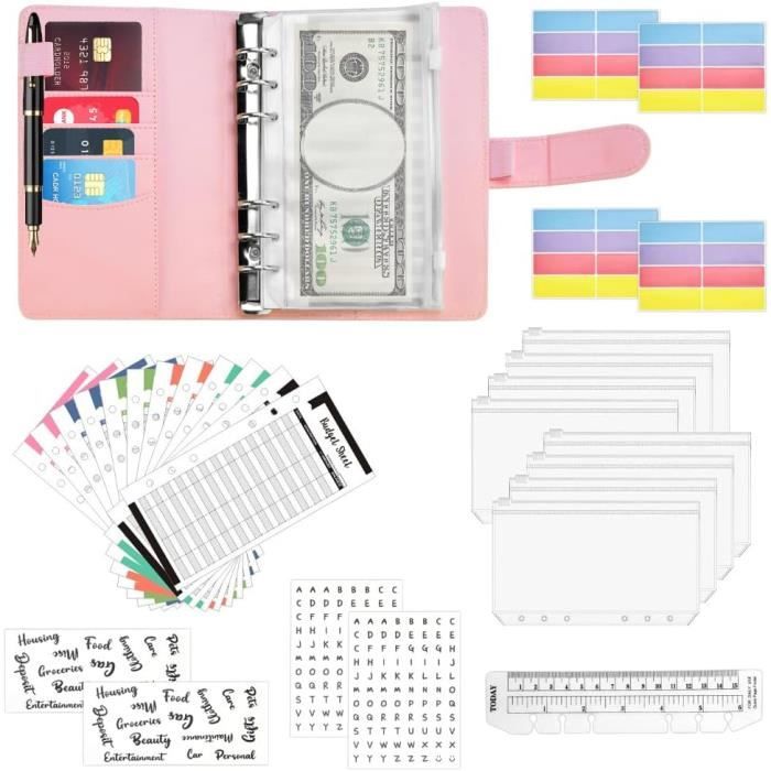 Classeur Budget A6, 6 Trous PU Cuir Enveloppe Budget Planner Avec 12