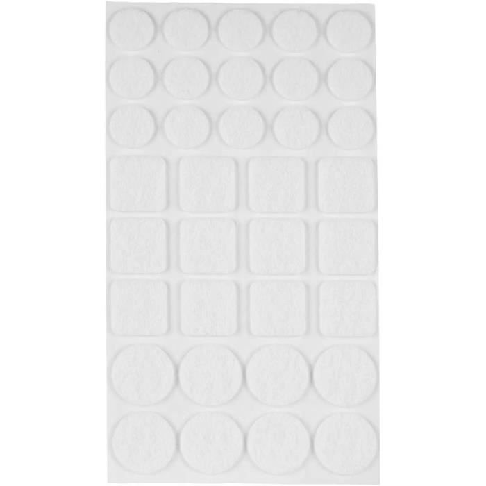 Patin adhésif Feutre carré-Rond - Couleur: Blanc - Assortiment de 105  pièces - Tailles: 20,25 et 28mm - Facile et[S5] - Cdiscount Bricolage