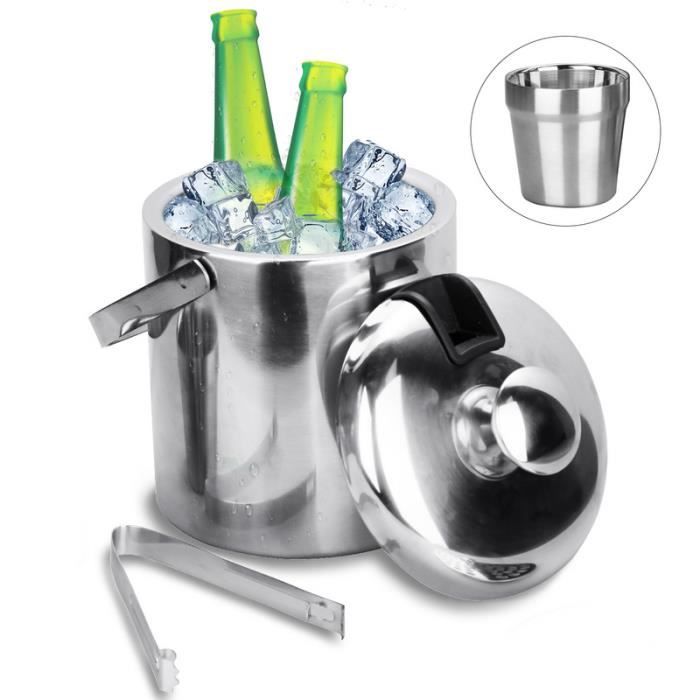 Orton Seau à Glace Isotherme Avec Couvercle Et Pince - Seau à Glaçons En Acier Inoxydable Argenté