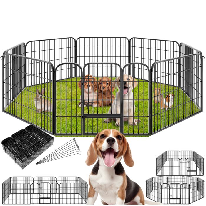 Comparer les prix de TECTAKE Enclos pour chien modulable LISA 8 parties Pliable Porte avec double verrouillage - Gris