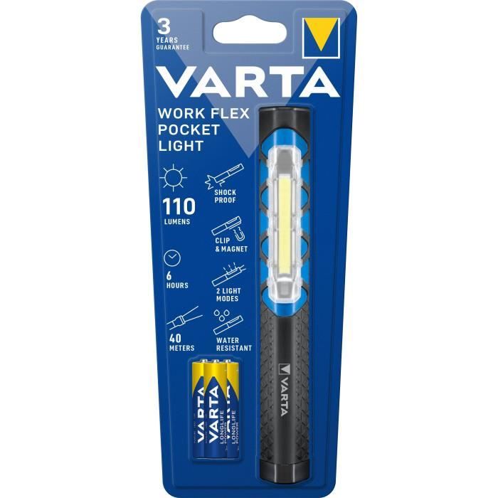 Torche-VARTA-Work Flex Pocket Light-110lm-Compacte-LED hautes performances-IPX4-aimantée-clip de poc