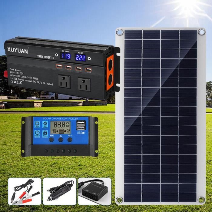 Kit Panneau Solaire avec Onduleur Kit de système d'alimentation Solaire Hors réseau avec Panneau Solaire 30 W et onduleur 600W