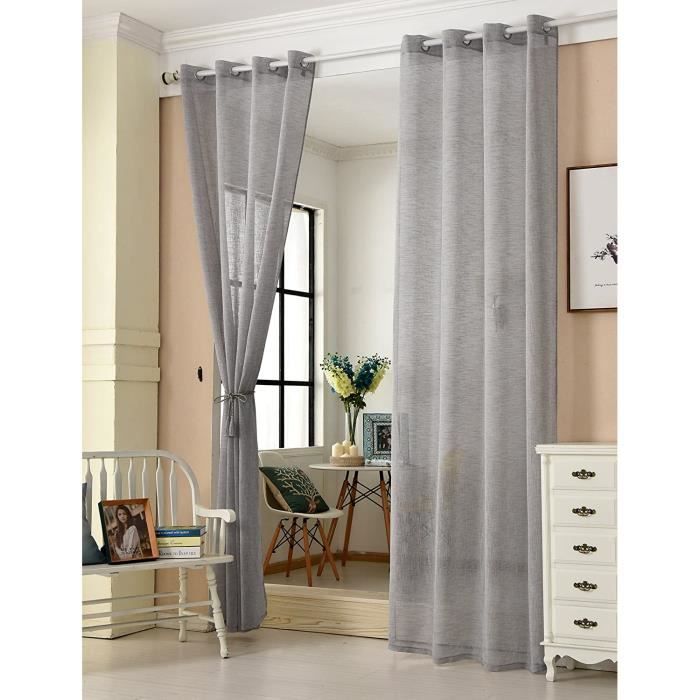 WOLTU 2 pièces Rideaux Semi-Transparents Voilage à œillets 140x245cm Gris Foncé VH5861dgr-2