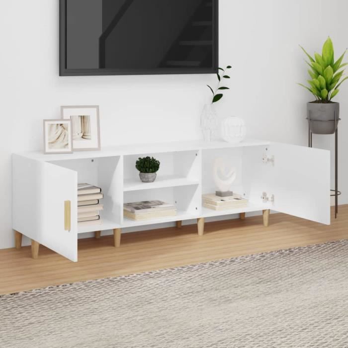 hua - meubles - meuble tv blanc 150x30x50 cm bois d'ingénierie - yos7734920554925