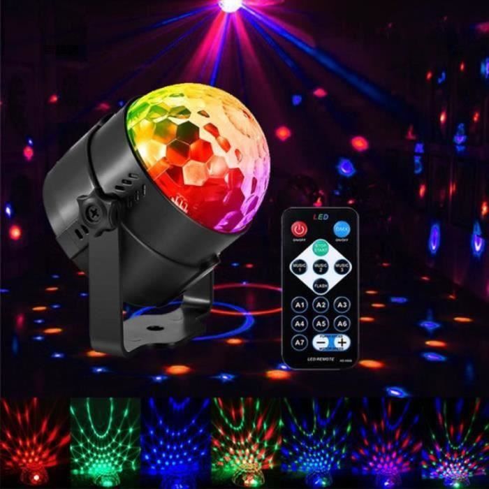 Boule Disco7 Couleur Lampe de Scène Jeu de Lumiere Lumière Fête 3W LED 7  RGB à Commande Sonore Mini Projecteur Boule Eclairage