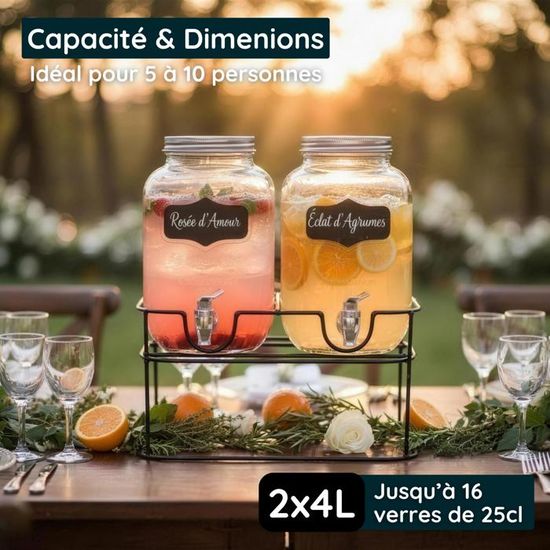 Distributeur De Boissons En Verre 2,8 L Avec Robinet – Pour Réfrigérateur, Cocktails, Jus | Fontaine à Eau élégante