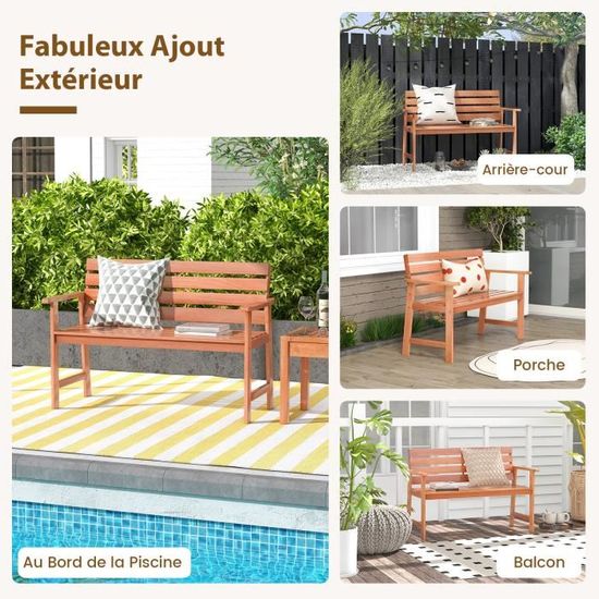 Banc De Jardin 2 Places COSTWAY - En Bois Massif 100x30,5cm | Pour Terrasse, Entrée Ou Intérieur