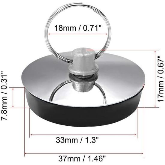 Lot De 2 Bouchons De Vidange En Caoutchouc - 45 Mm - Pour évier De Baignoire - Avec Chaîne De 40 Cm - Pour Baignoire, Cuisine, Lavabo