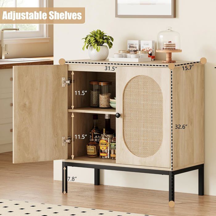 KOMHTOM Buffet en rotin, meuble multi-usage, armoire de rangement avec TROIS portes et cloisons amovibles, placard de stockage pour salon, chambre (Noyer KOMHTOM Buffet en rotin, meuble multi-usage, armoire de rangement avec TROIS portes et cloisons amovibles, placard de stockage pour salon, chambre (Noyer