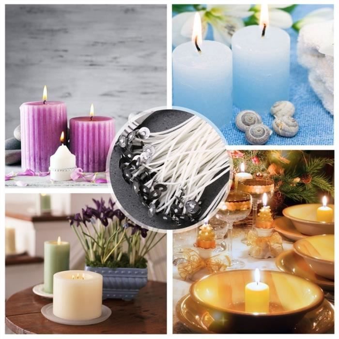 Mèches Bougies Diy 90 Pièces 90 Mèches Bougies Coton FRUITLET® - 3 Tailles 10-15-20cm Avec Support Acier - DIY Bougies Naturelles Mèches Sans Plomb Paraffine