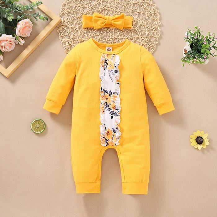 Ensemble Barboteuse + Jupe + Bandeau Fille Bébé Florale Rose – 2 Pièces Volants Manches Courtes – Tenue Mignonne Été 0-18 Mois