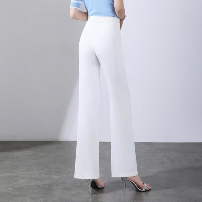 Pantalon Femme Casual Coupe Droite Taille Haute Taille elastique AIEVIS Blanc