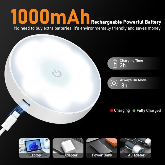 3 Spots LED Rechargeables USB Avec Télécommande - Aimantés, Dimmables, 3 Couleurs - Pour Placard, Escalier