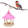 Fdit nichoir à oiseaux Mangeoire à oiseaux en bois suspendue forme de maison hexagonale mangeoire à oiseaux pour animaux de-2