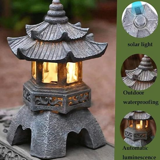 Lampe solaire decorative pagoda, lumière solaire extérieure à led,  eclairage de jardin solaire, décoration de jardin pour l'extérieur, pagode solaire  Lampe decorative - Conforama