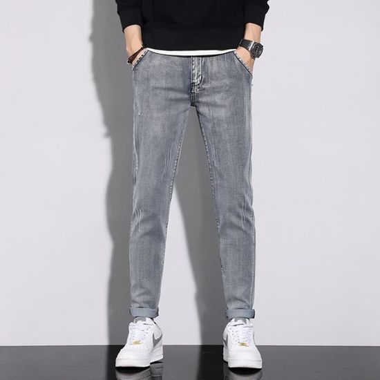 Pantalon en Jean Homme Mode Slim Fit Stretch Gris Denim Coton