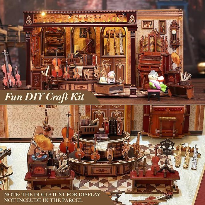 Kit Book Nook - Maison de Poupée ature 3D Puzzle en Bois ; Musique Style Maquette en Bois a Construire Ba KIT ACCESSOIRE POUR REPAS - Jeux - Jouets