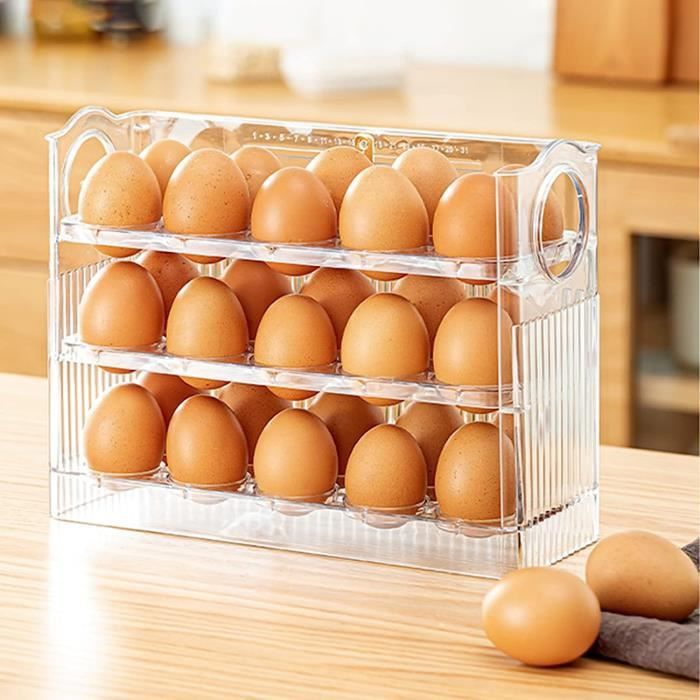 Boîte De Rangement à Œufs 3 Étages - Pour Réfrigérateur, Capacité 30 Œufs, Transparente, Gain De Place - 8